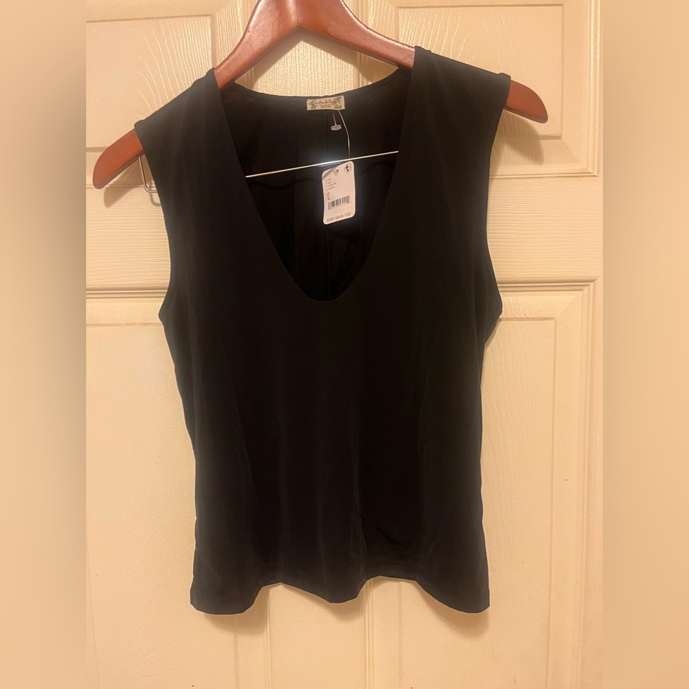 Free People Intimately Black Nylon V-Neck Sleeveless Top size Large NWT
